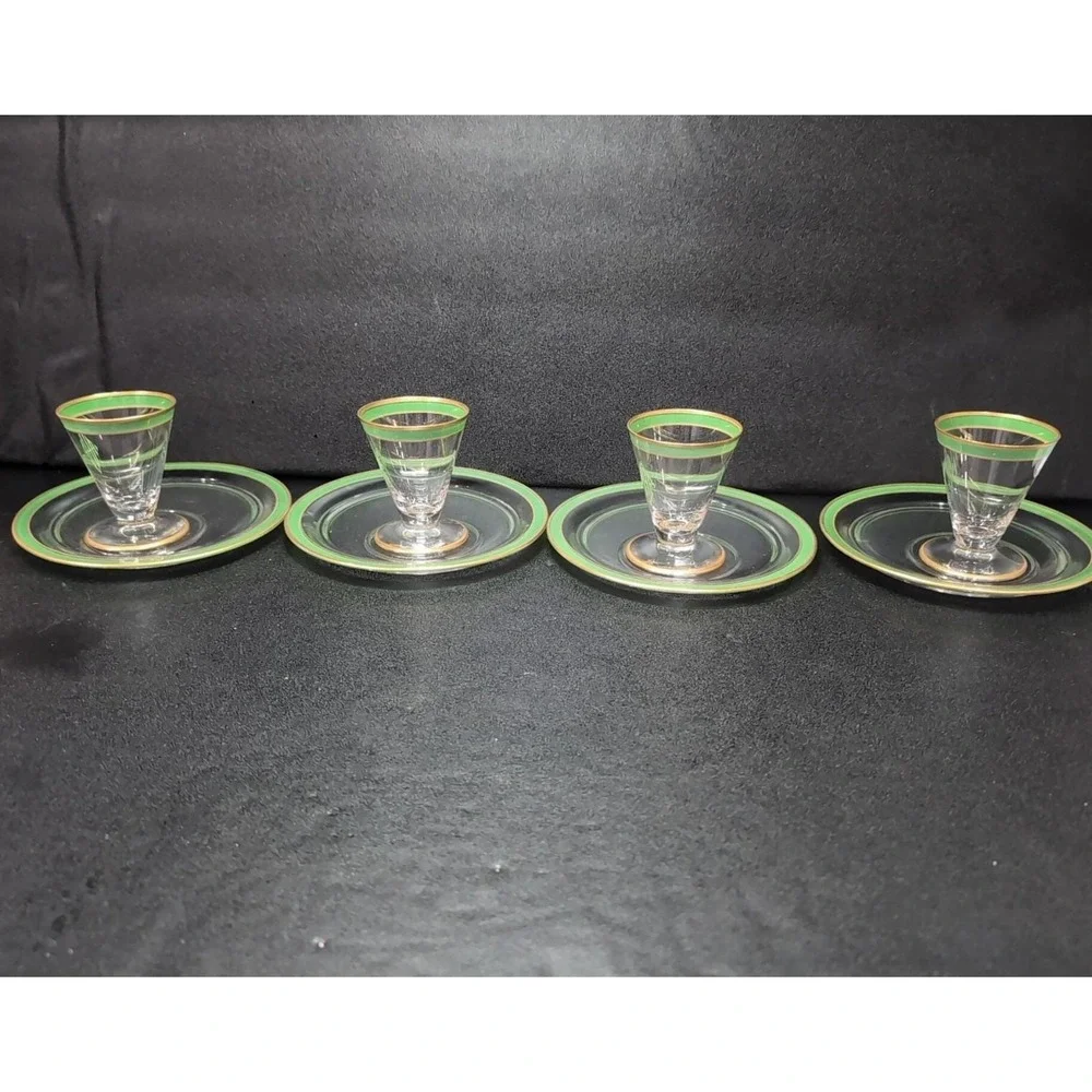Mid-Century Modern Snack Plates, Set of 4,‎ Vintage Gold Trim Decor, Tableware